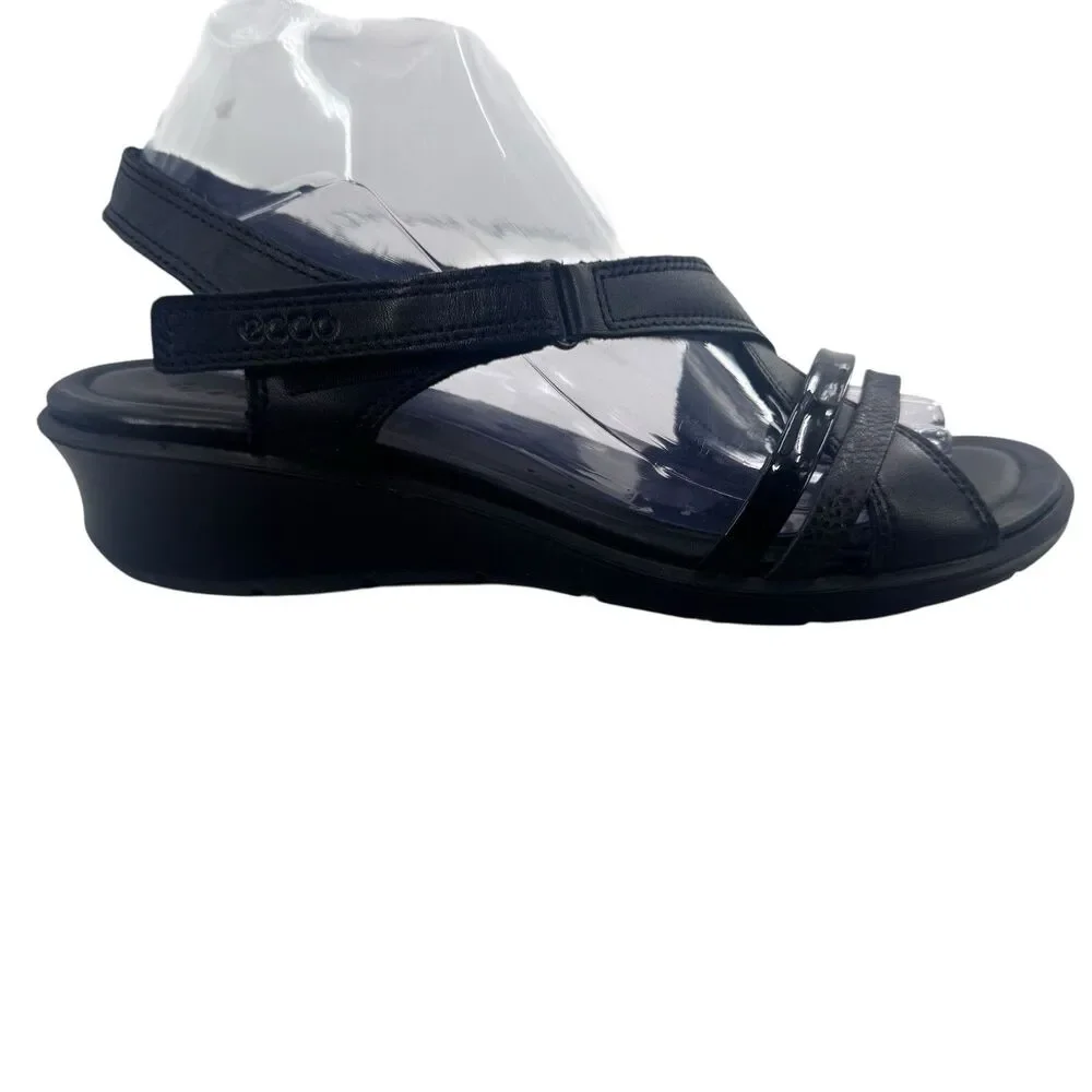 ECCO Womens Size 9/40 Black Leather Easy On Strappy Sandal Fast Shipping